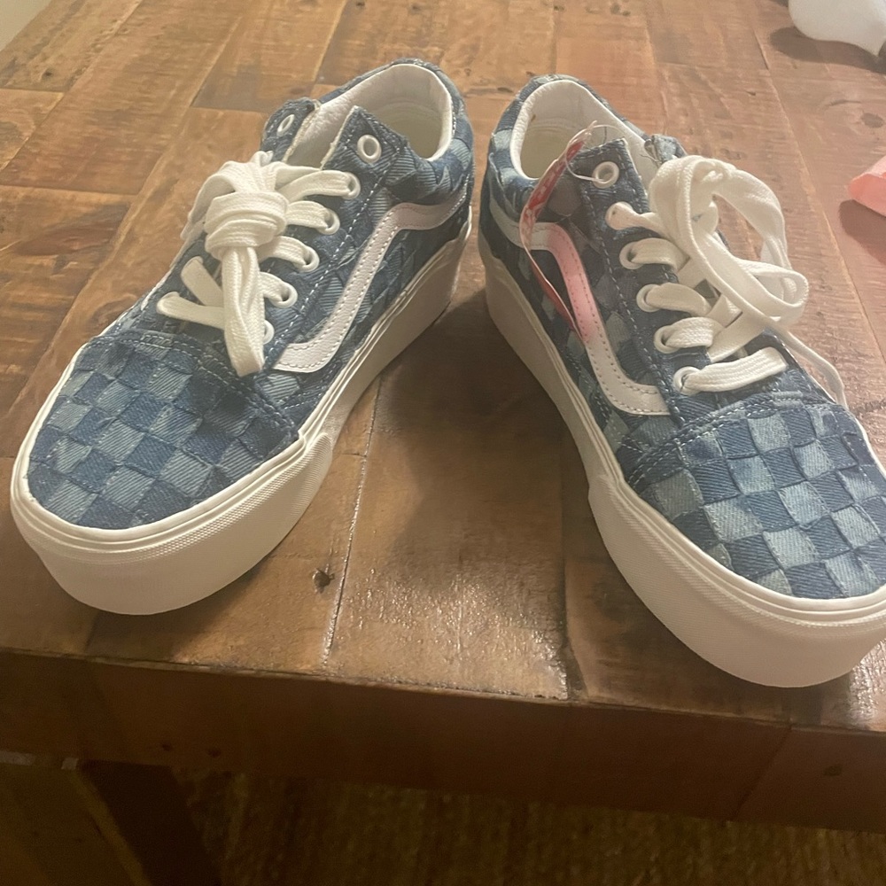 Vans - OldSchool Checkered Denim Platform Men 6 / Women 7.5